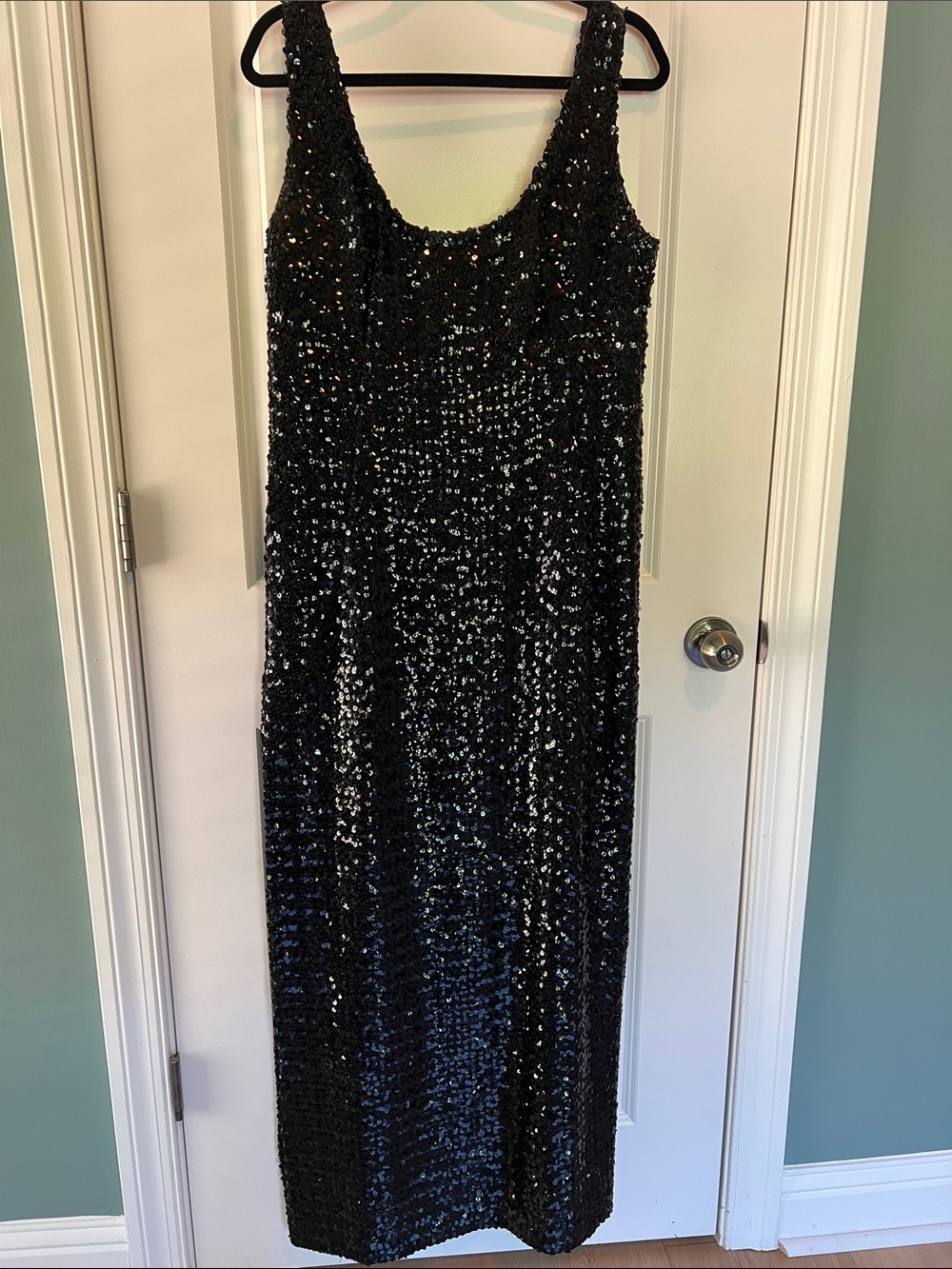 Black Sequin Scoop Neck Evening Dress